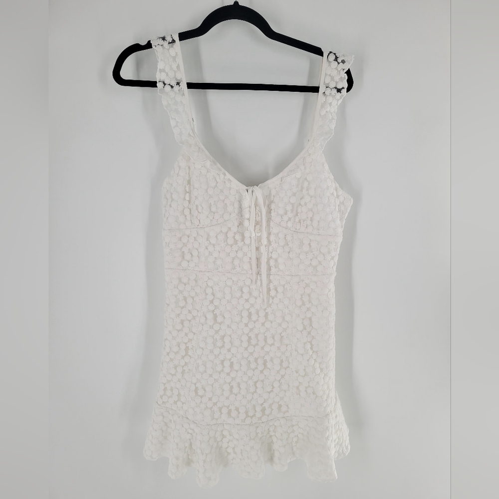 Selfie Leslie White Mini Dress Size  S  Lace Ruffle - Picture 2 of 7